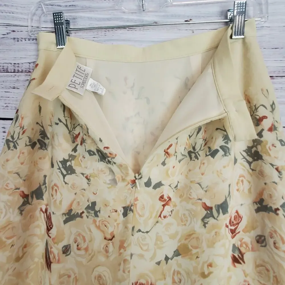 Petite Sophisticate Silk Floral Skirt Size 6 Muted Floral Roses Whimsy Fairycore - Picture 7 of 10